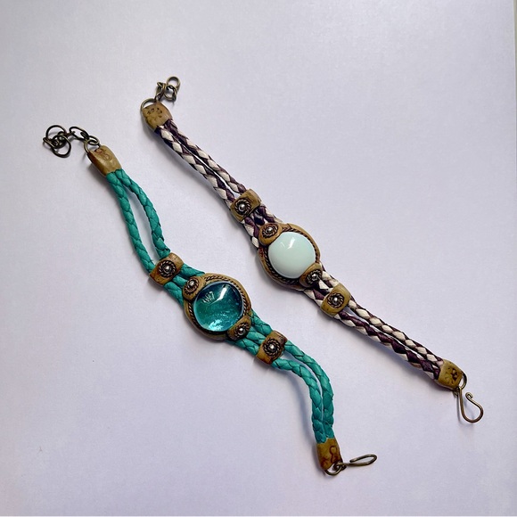 🛍️ Purple and blue glass woven bracelets set - Picture 3 of 8